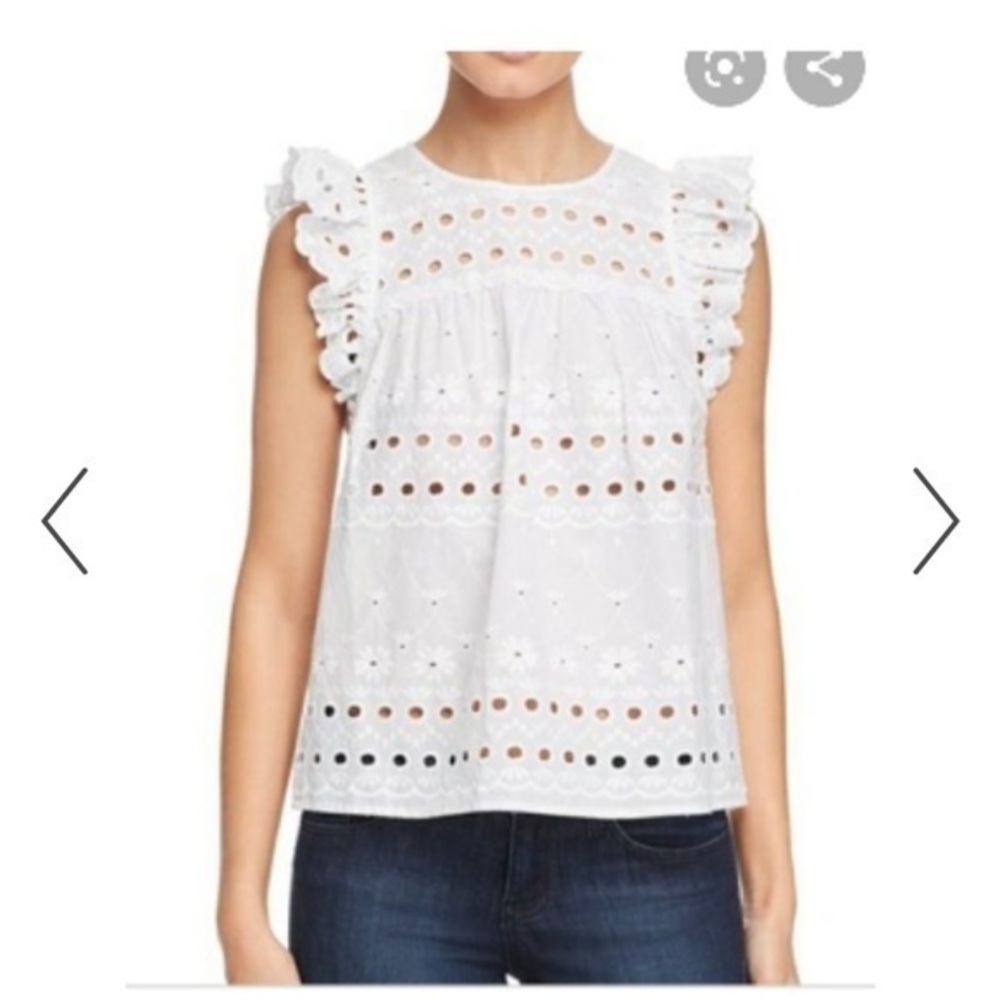 ♠️Kate Spade Eyelet Ruffle Shell Top White Small - Picture 4 of 5